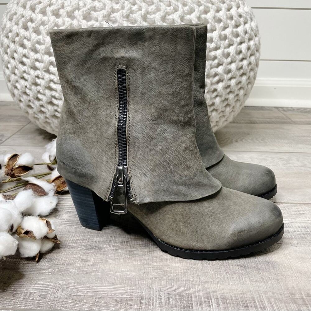 Antelope 704 Chunky Leather Mid Calf Fold Over Heeled Boots Dark Grey Size 38